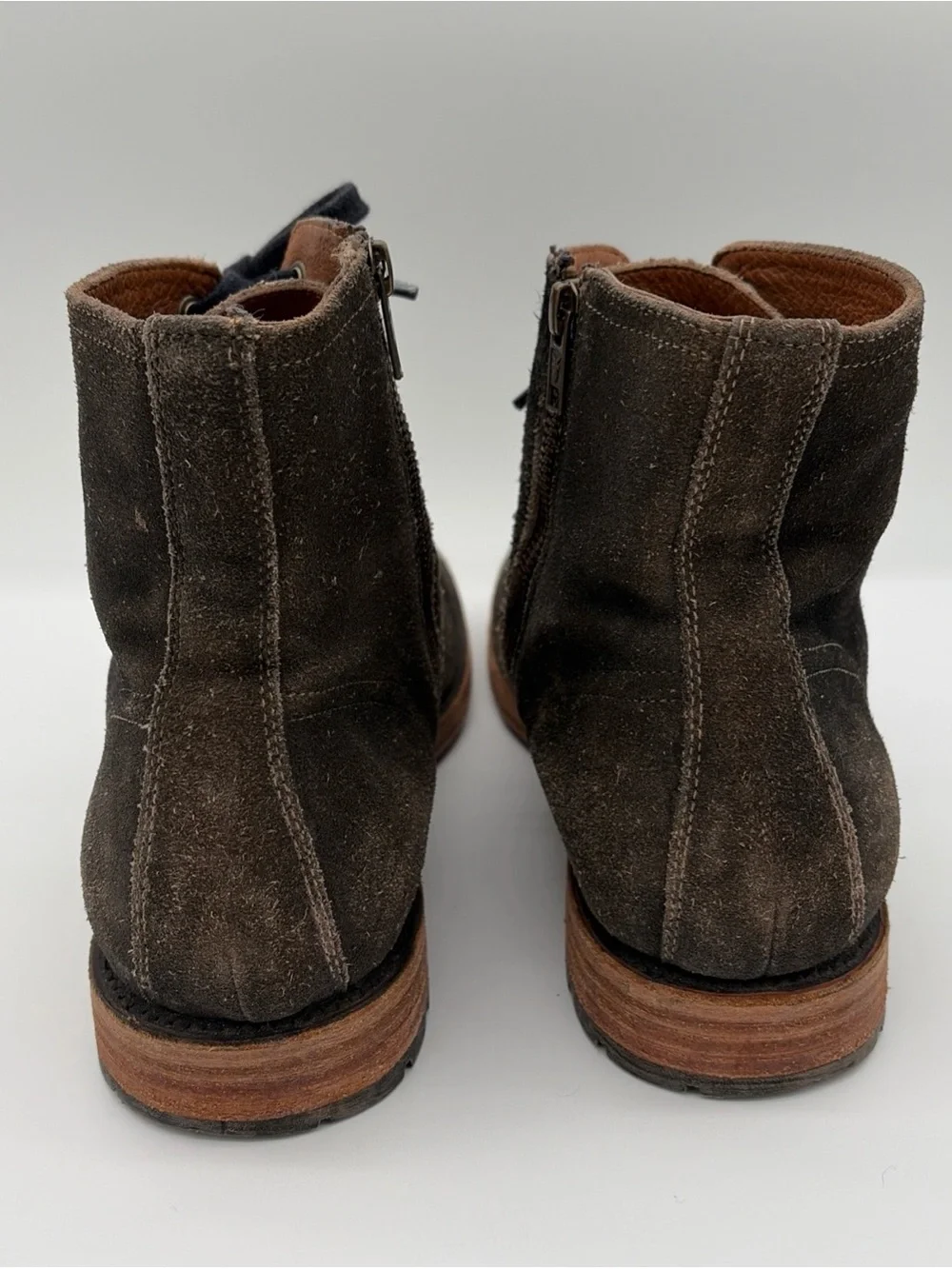 FRYE Men's Suede Bowery Combat Boots Lace-Up Goodyear Welt Construction Faded